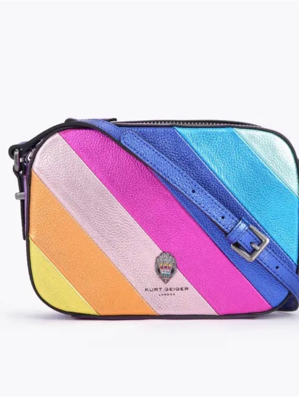 Kurt Geiger Rainbow Diagonal Stripe Leather Camera Crossbody Bag